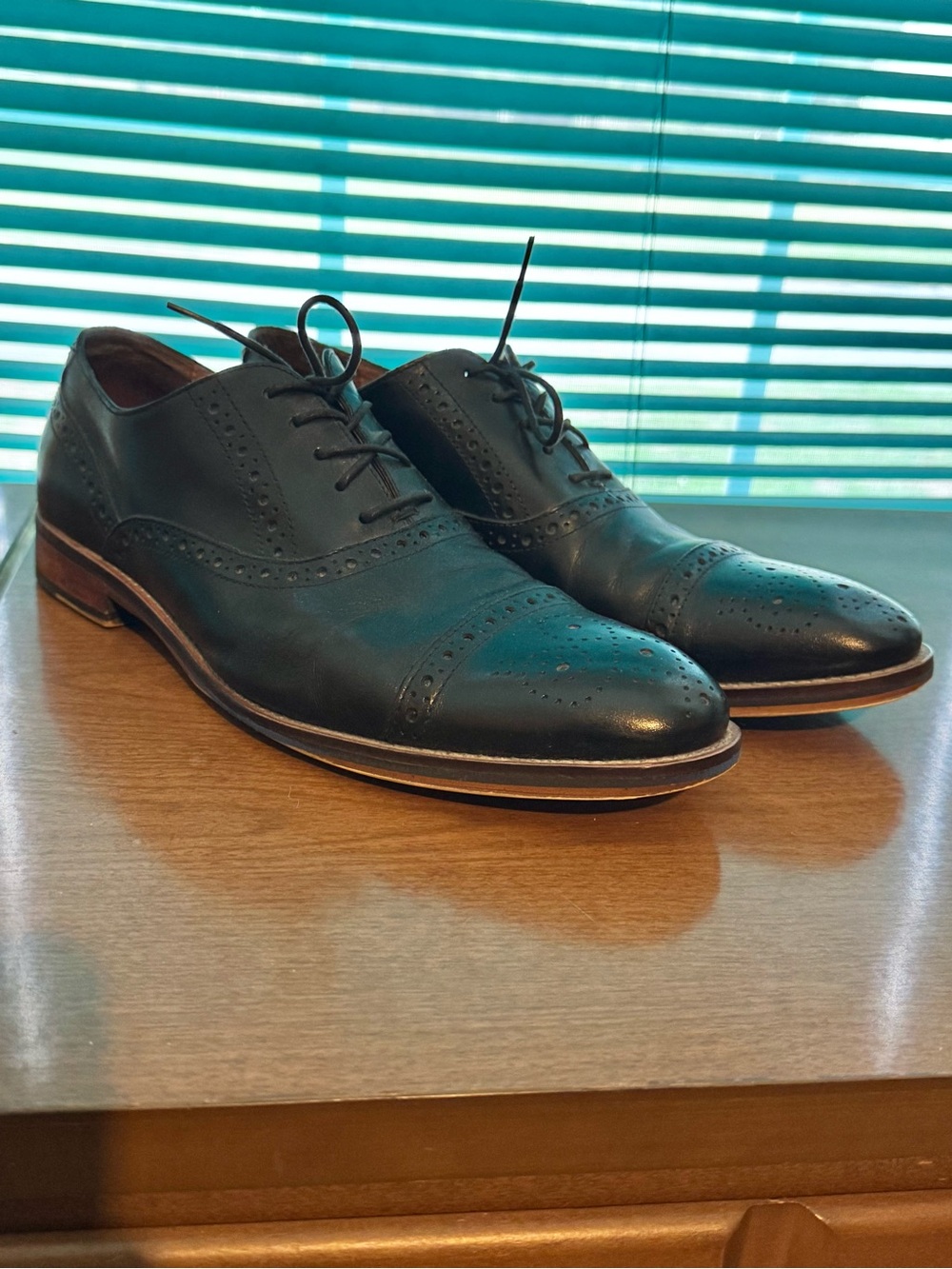 Johnston & Murphy Black Leather Wingtip Oxfords